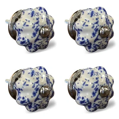 Taj Hotel Handpainted Novelty Knob In Navy Blue,white,silver