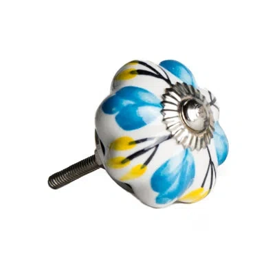 Taj Hotel Handpainted Novelty Knob In Silver,blue,yellow
