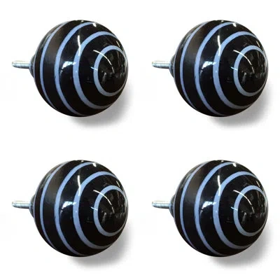 Taj Hotel Handpainted Round Knob In Black,blue