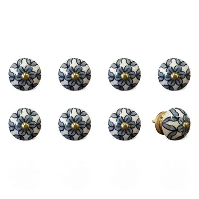 Taj Hotel Handpainted Round Knob In Blue,gold
