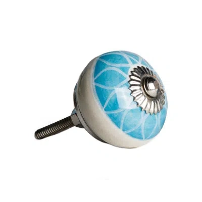 Taj Hotel Handpainted Round Knob In Blue,silver