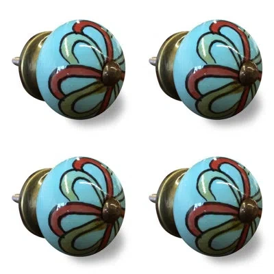 Taj Hotel Handpainted Round Knob In Bronze,blue,red