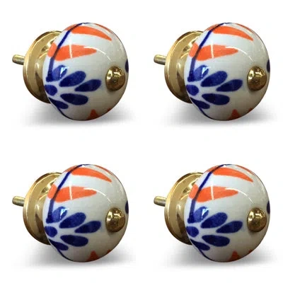 Taj Hotel Handpainted Round Knob In Gloss;antique;saffron,blue,gold