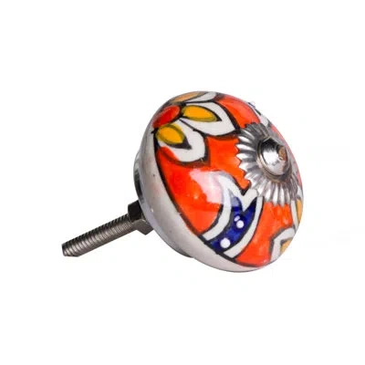 Taj Hotel Handpainted Round Knob In Orange,blue,yellow