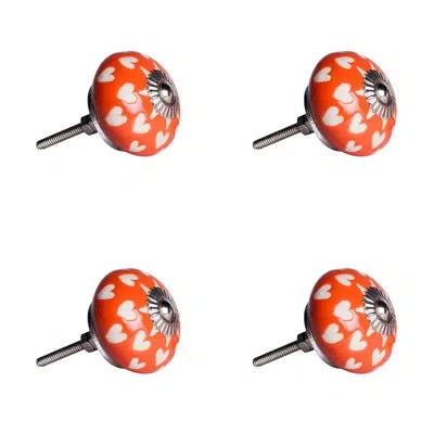 Taj Hotel Handpainted Round Knob In Orange,silver