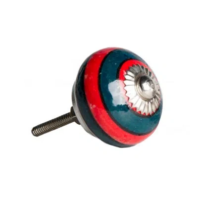 Taj Hotel Handpainted Round Knob In Red,green,silver