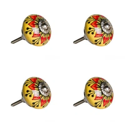 Taj Hotel Handpainted Round Knob In Yellow,red,black