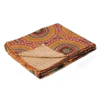 Taj Hotel Kantha Cotton Cotton Blanket In Blue;brown;beige