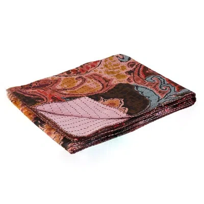 Taj Hotel Kantha Cotton Cotton Blanket In Blue;brown;beige