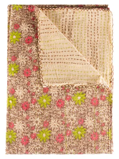 Taj Hotel Kantha Cotton Throw In Beige Multi