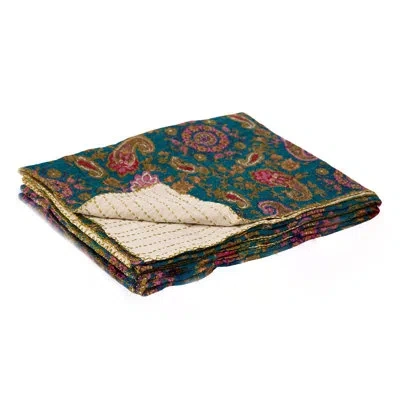 Taj Hotel Kantha Handmade Cotton Throw In Blue;red;grey