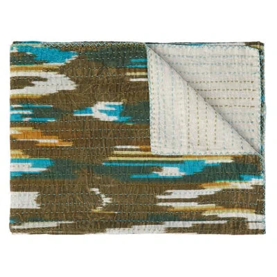 Taj Hotel Kantha Handmade Cotton Throw In Cream;navy