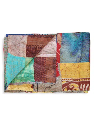 Taj Hotel Kantha Silk Blend Patchwork Throw In Neutral