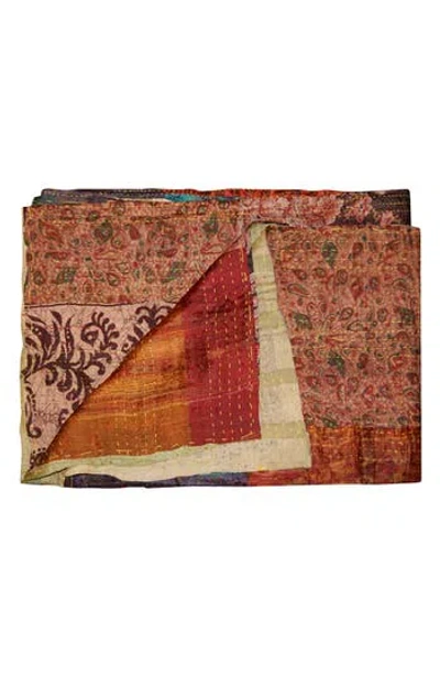 Taj Hotel Kantha Silk Blend Throw Blanket In Orange