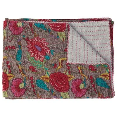 Taj Hotel Kantha Vintage Cotton Throw In Blue;brown;red