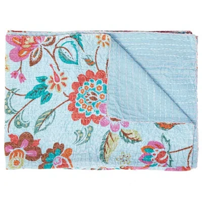 Taj Hotel Kantha Vintage Cotton Throw In Blue;brown;red;pink