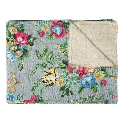 Taj Hotel Kantha Vintage Cotton Throw In Blue;green