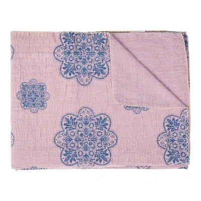 Taj Hotel Kantha Vintage Cotton Throw In Blue;pink