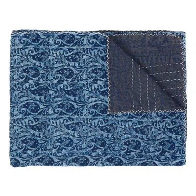 Taj Hotel Kantha Vintage Cotton Throw In Blue;white