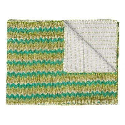 Taj Hotel Kantha Vintage Cotton Throw In Green;cream