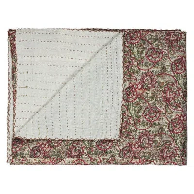 Taj Hotel Kantha Vintage Cotton Throw In Green;pink;cream