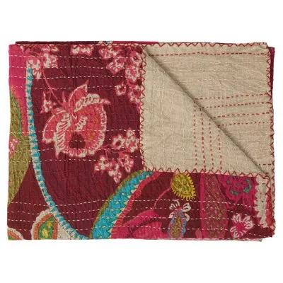 Taj Hotel Kantha Vintage Cotton Throw In Orange;fuschia