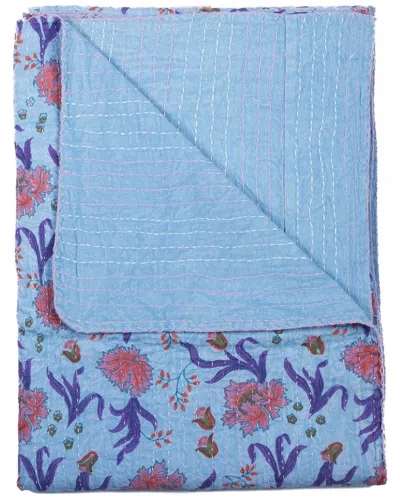 Taj Hotel Natural Group Kantha Cotton Throw In Blue