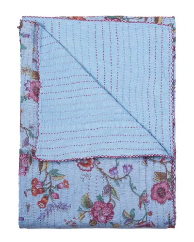 Taj Hotel Natural Group Kantha Cotton Throw In Blue