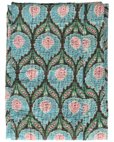 Taj Hotel Natural Group Kantha Cotton Throw In Blue