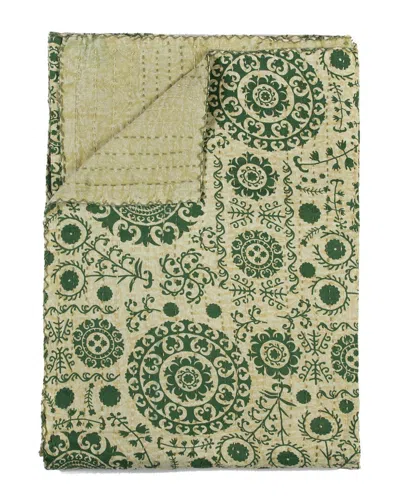 Taj Hotel Natural Group Kantha Cotton Throw In Blue