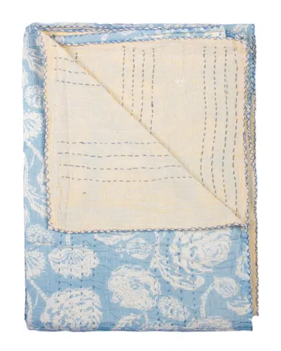 Taj Hotel Natural Group Kantha Cotton Throw In Blue