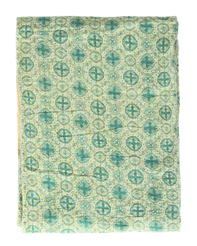 Taj Hotel Natural Group Kantha Cotton Throw In Green