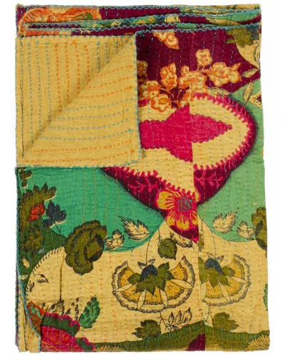 Taj Hotel Natural Group Kantha Cotton Throw In Yellow