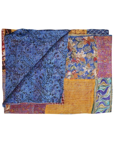 Taj Hotel Natural Group Kantha Silk Throw In Blue