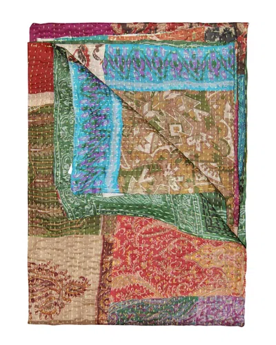 Taj Hotel Natural Group Kantha Silk Throw In Blue