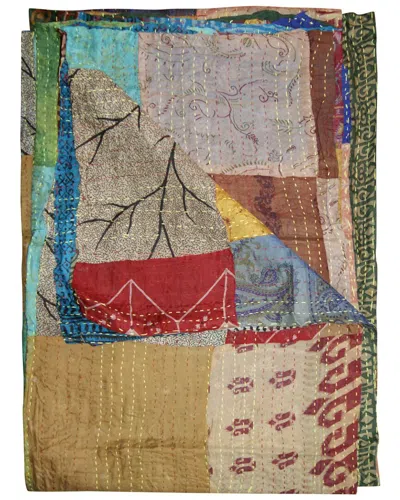 Taj Hotel Natural Group Kantha Silk Throw In Green