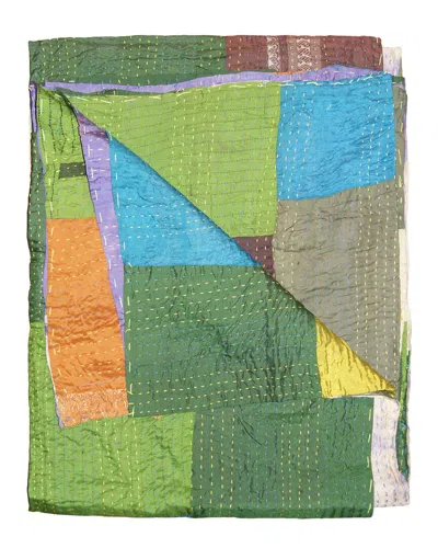 Taj Hotel Natural Group Kantha Silk Throw In Green