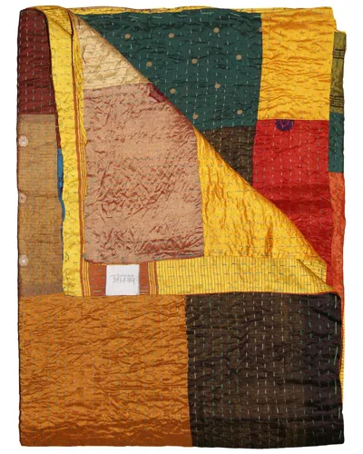 Taj Hotel Natural Group Kantha Silk Throw In Yellow