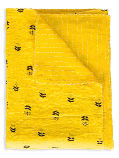 Taj Hotel Oriental Contemporary Design Kantha Throw In Yellow Multi