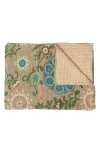Taj Hotel Vintage Cotton Kantha Throw Blanket In Beige Blue