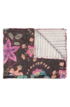 Taj Hotel Vintage Cotton Kantha Throw Blanket In Black Pink