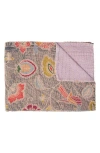 Taj Hotel Vintage Cotton Kantha Throw Blanket In Grey Floral