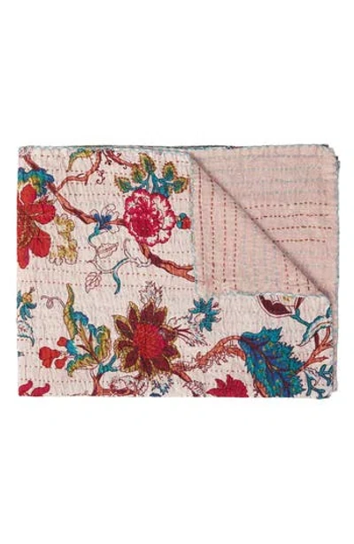 Taj Hotel Vintage Cotton Kantha Throw Blanket In Multi Beige