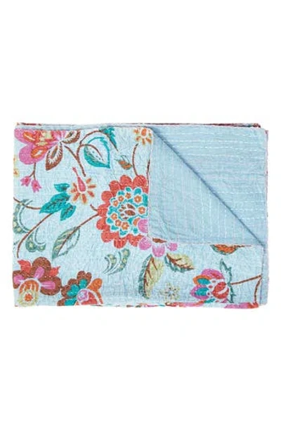 Taj Hotel Vintage Cotton Kantha Throw Blanket In Blue