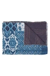 Taj Hotel Vintage Cotton Kantha Throw Blanket In Blue