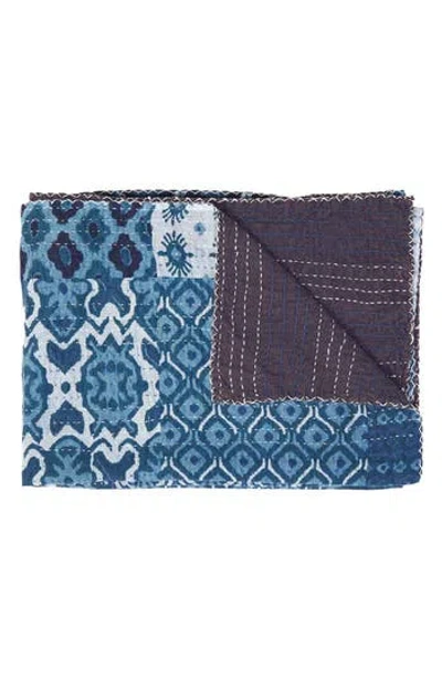Taj Hotel Vintage Cotton Kantha Throw Blanket In Blue