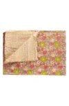 Taj Hotel Vintage Cotton Kantha Throw Blanket In Pink