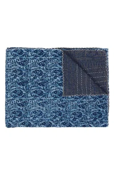 Taj Hotel Vintage Cotton Kantha Throw Blanket In Blue
