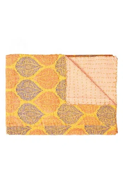 Taj Hotel Vintage Cotton Kantha Throw Blanket In Multi Gold