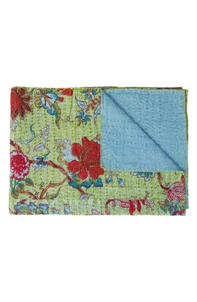 Taj Hotel Vintage Cotton Kantha Throw Blanket In Multi Green